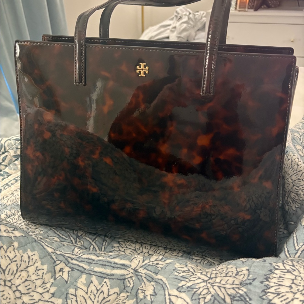 Tory Burch Emerson Tortoise Patent Work Tote, NWOT
